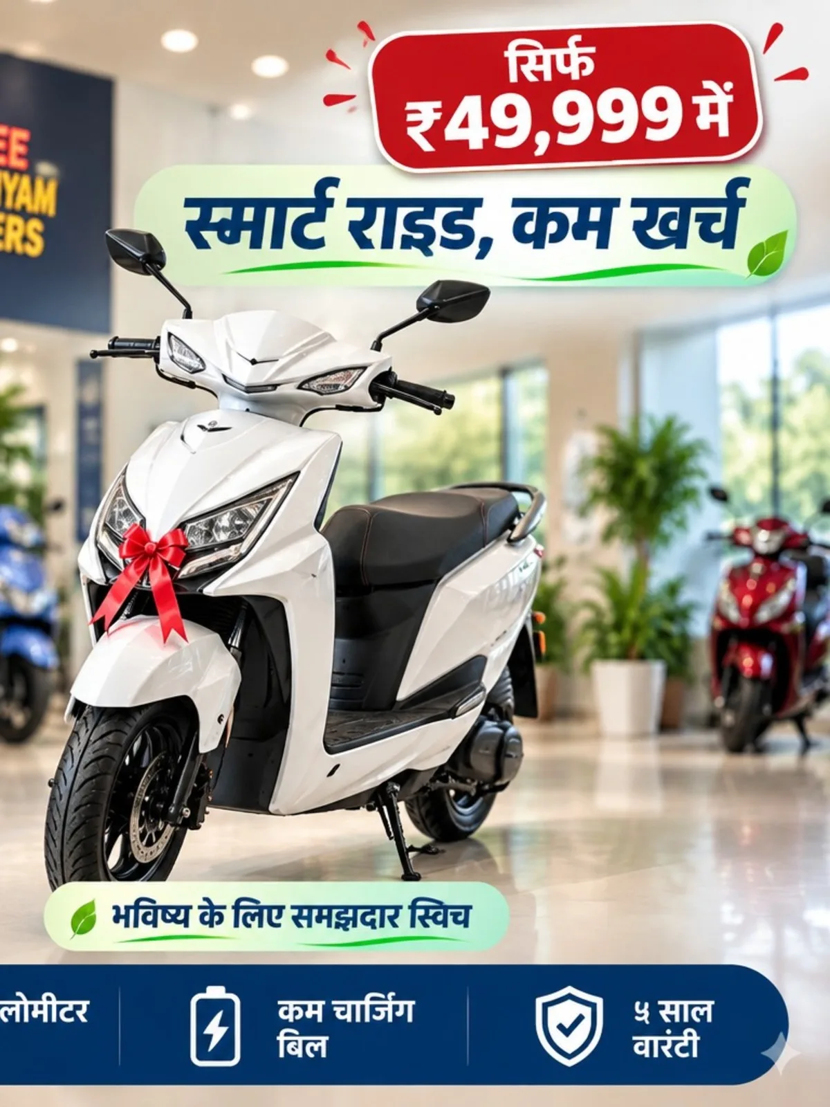 White Electric Scooter with Black Seat