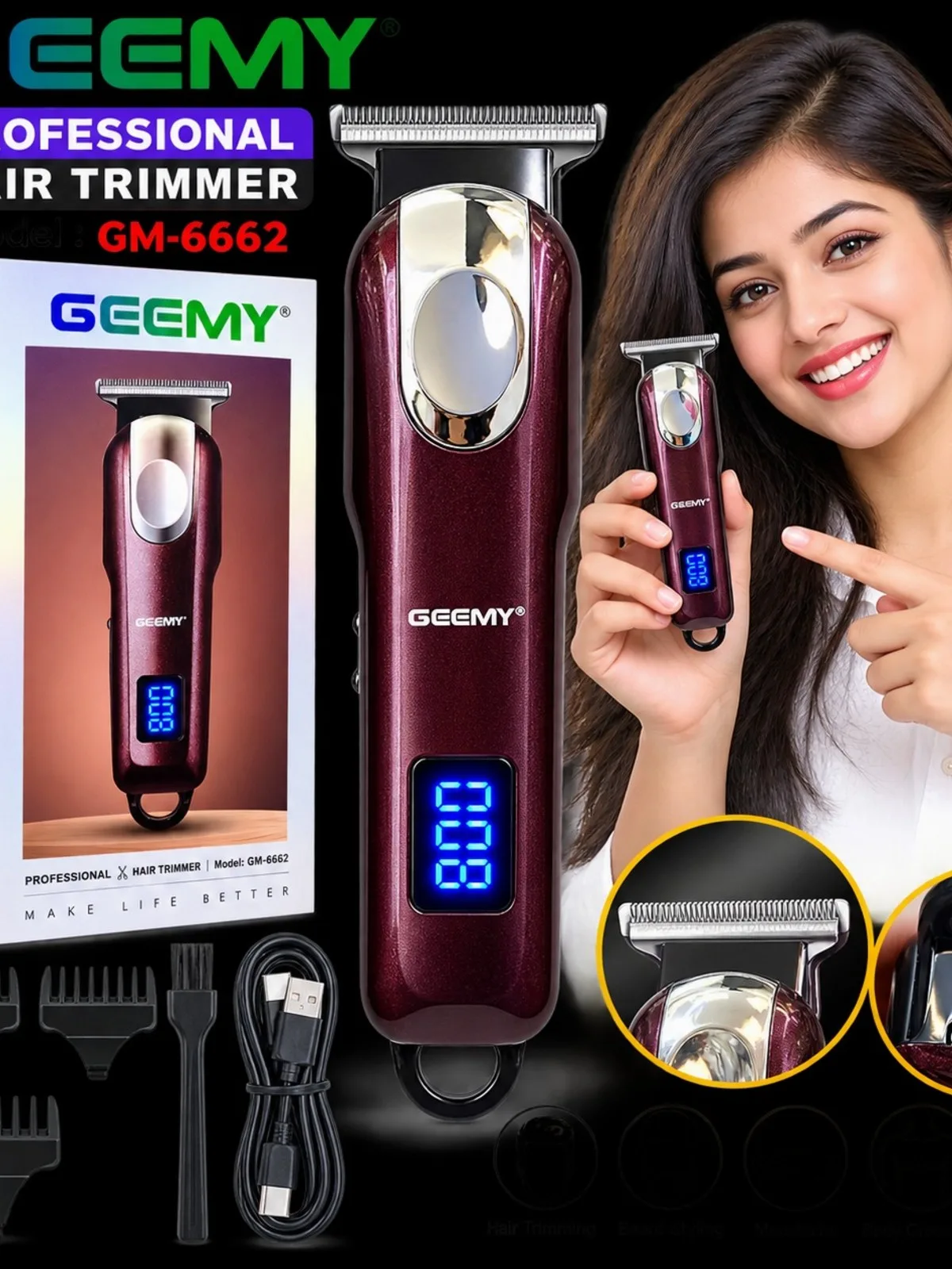 GEEMY GM-6662 Hair Trimmer with Digital Display