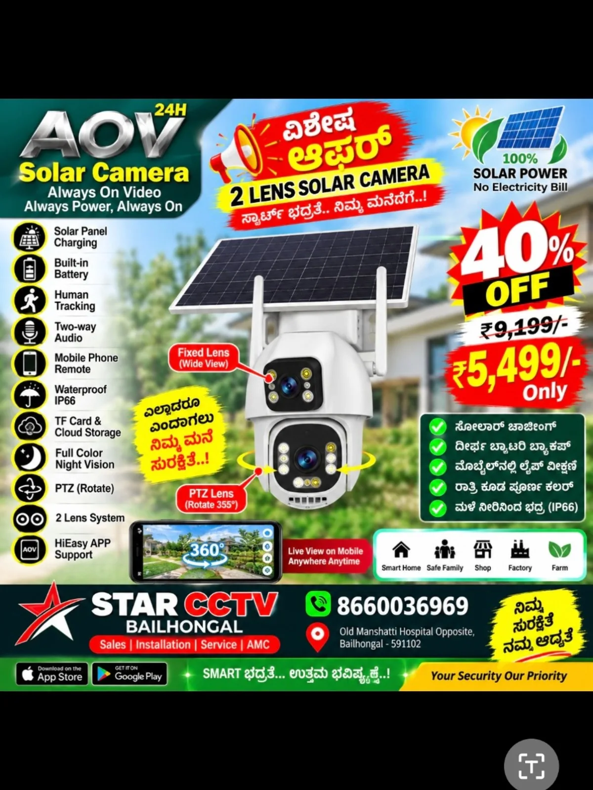 Two-Lens Solar Security Camera